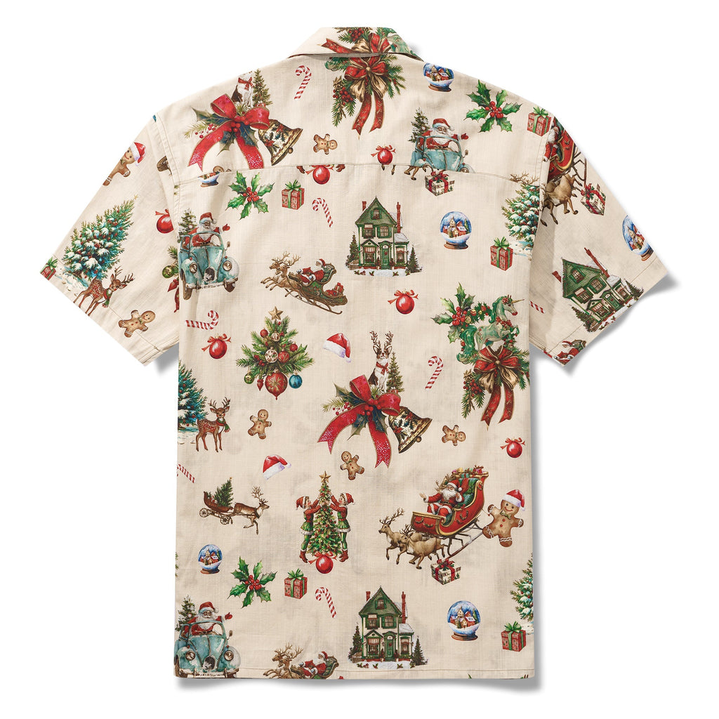 Vintage Christmas 100% Cotton Men's Aloha Hawaiian Short Sleeve Camp Collar Shirt By Yana