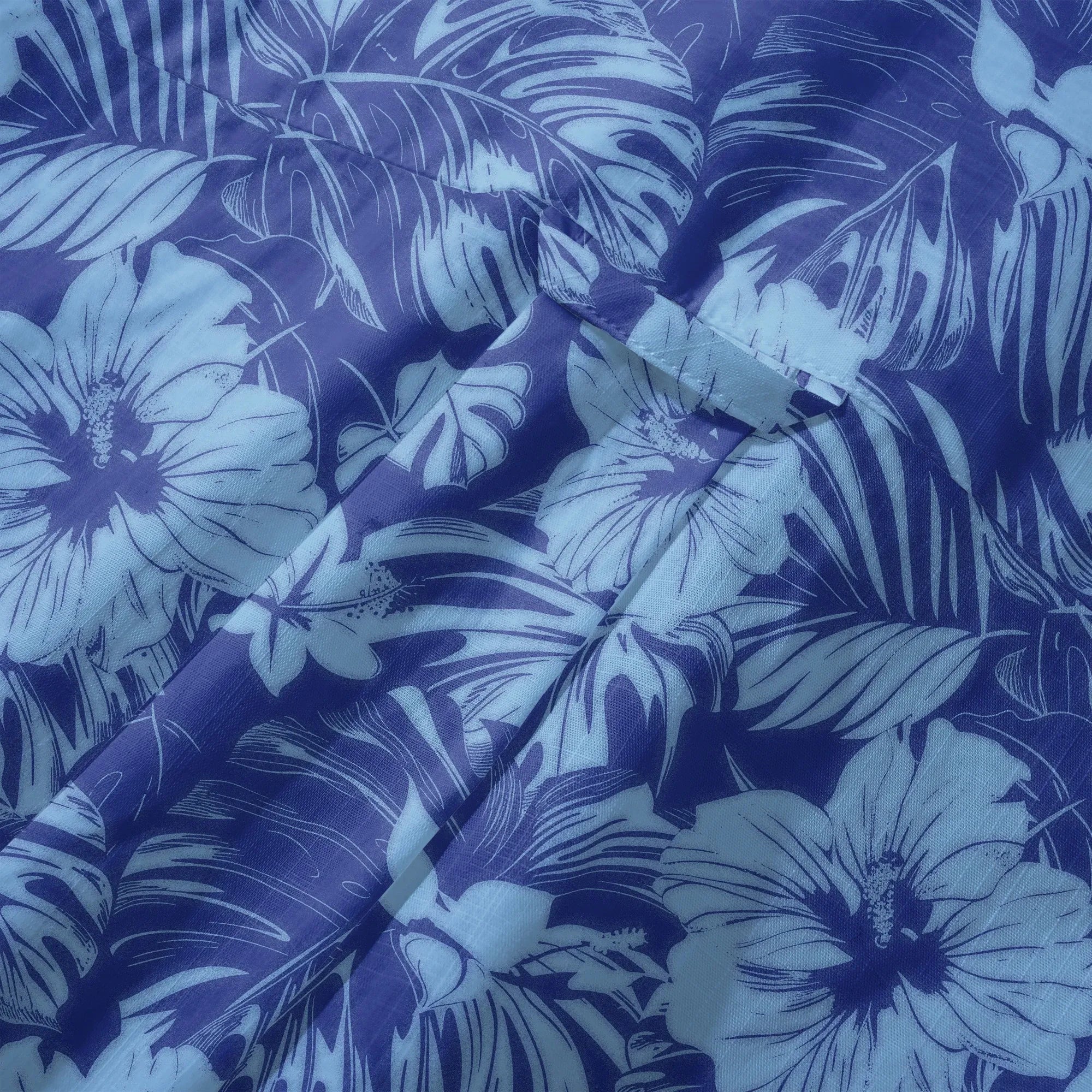 LeosWare® Hibiscus Flower Men's Hawaiian Shirt Short Sleeve Button-up 100% Cotton Blue Aloha Blue Serenity By Ann