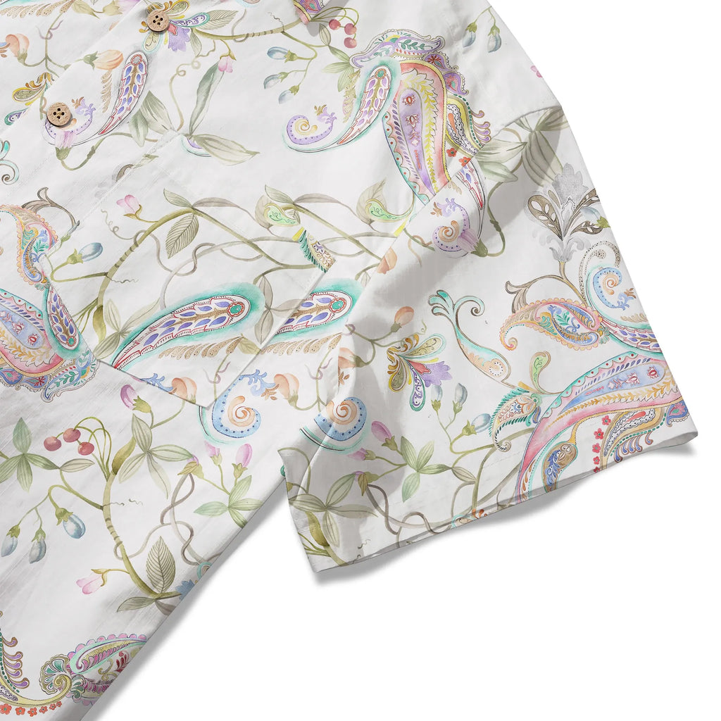 LeosWare® Men's Hawaiian Shirt Short Sleeve Button-up 100% Cotton Green Aloha Fantasy Paisley Garden By Huan huan