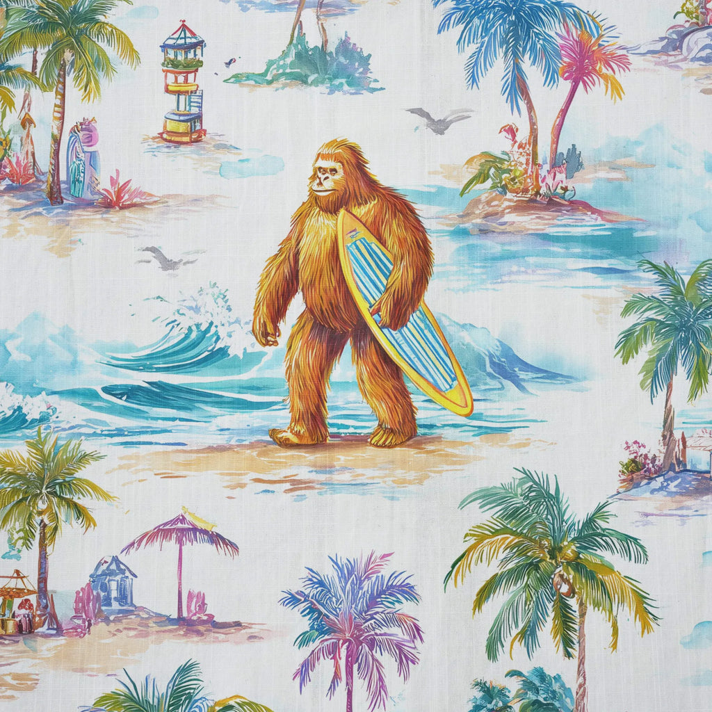 LeosWare® Men's Hawaiian Shirt Short Sleeve Button-up 100% Cotton White Aloha Surfing Vacation Of Bigfoot By Ann