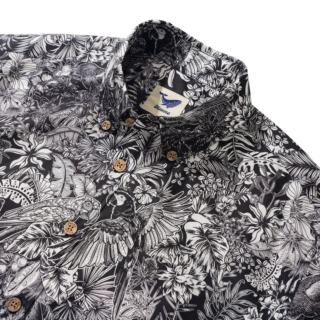 Men's Hawaiian Shirt Short Sleeve Button-down 100% Cotton White Aloha Monochrome Tropical Jungle Charm By Cigar