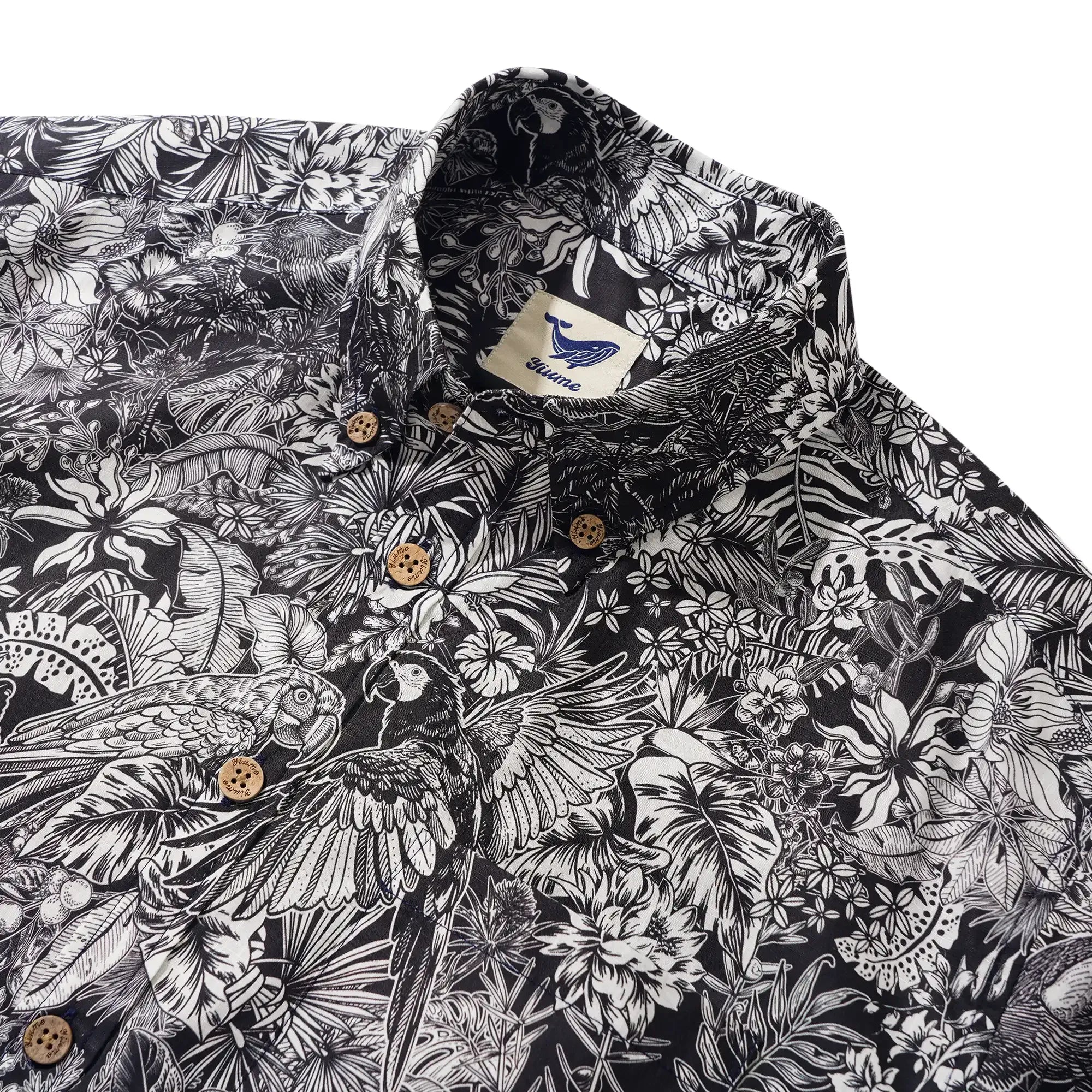 Men's Hawaiian Shirt Short Sleeve Button-down 100% Cotton White Aloha Monochrome Tropical Jungle Charm By Cigar