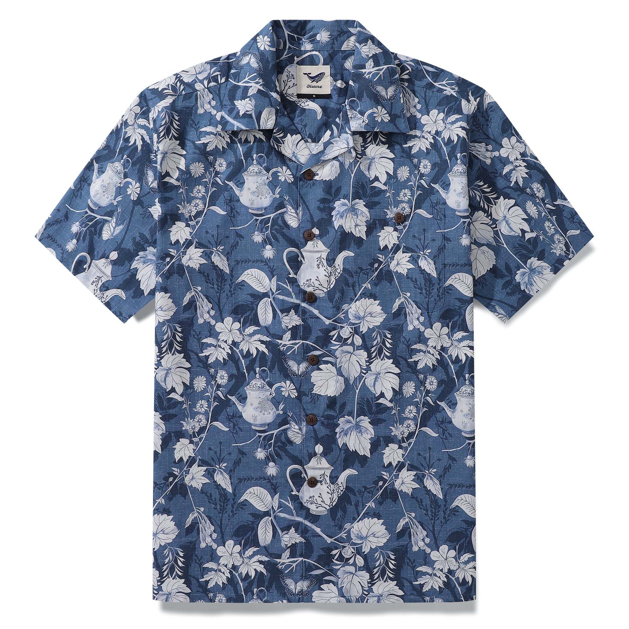 100% Cotton Hawaiian Shirt For Men Porcelain Camp Collar Shirt By Yakima
