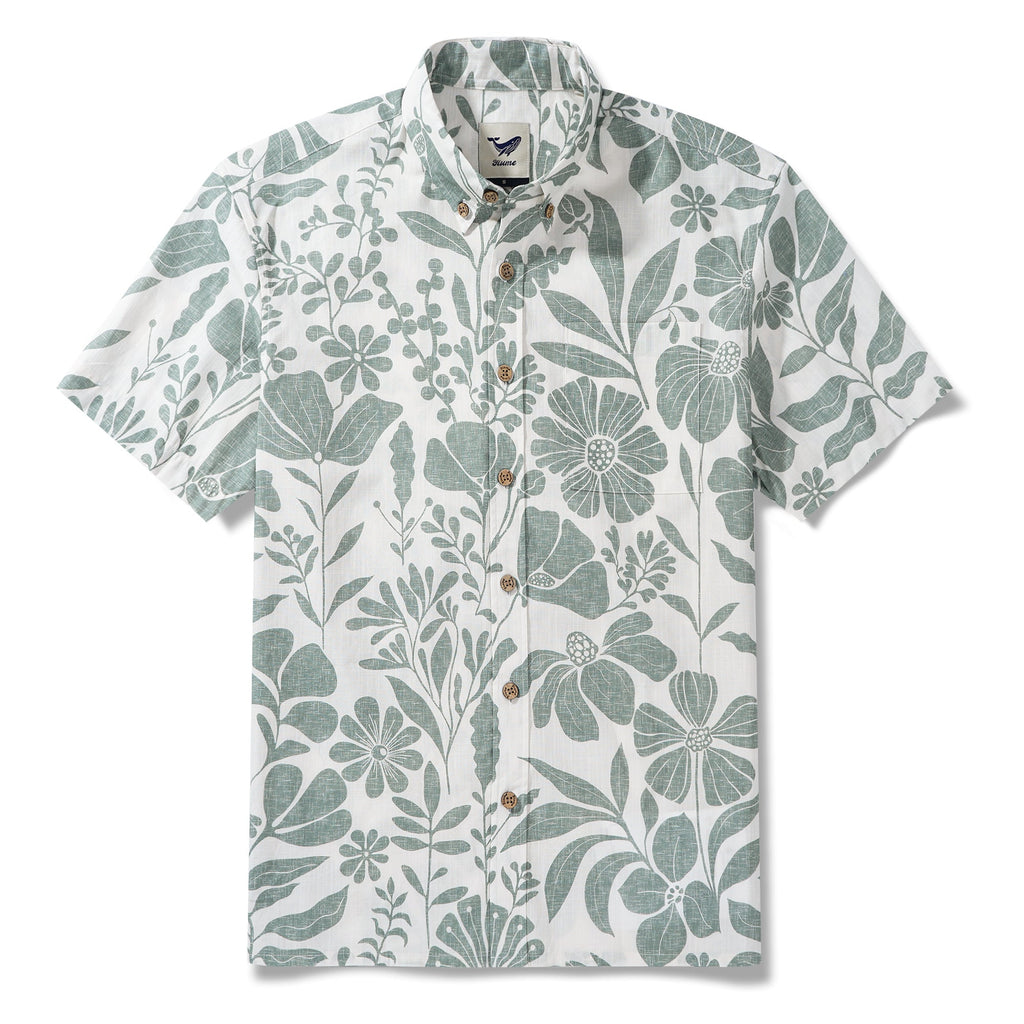 Men’s Breathable Shirt Green Floral Hawaiian Shirt – Wrinkle Free Shirt Button-Down Short Sleeve Shirt By Huan huan