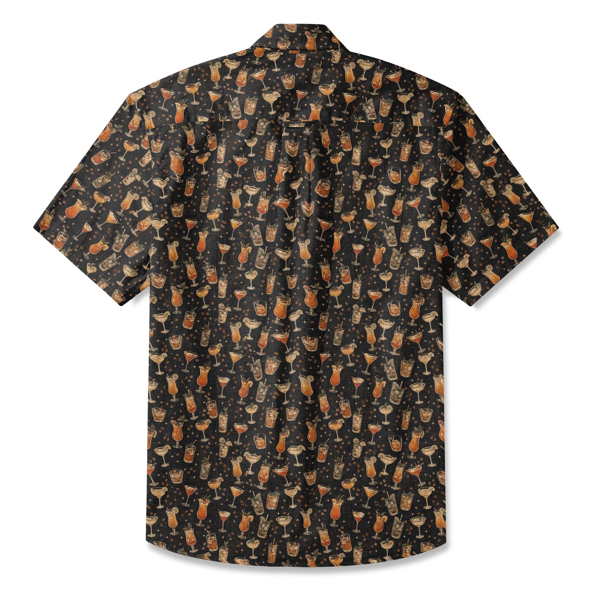 LeosWare® Men's Hawaiian Shirt Short Sleeve Button-up 100% Cotton Black Aloha `old Times Drinks Menu` By Ann