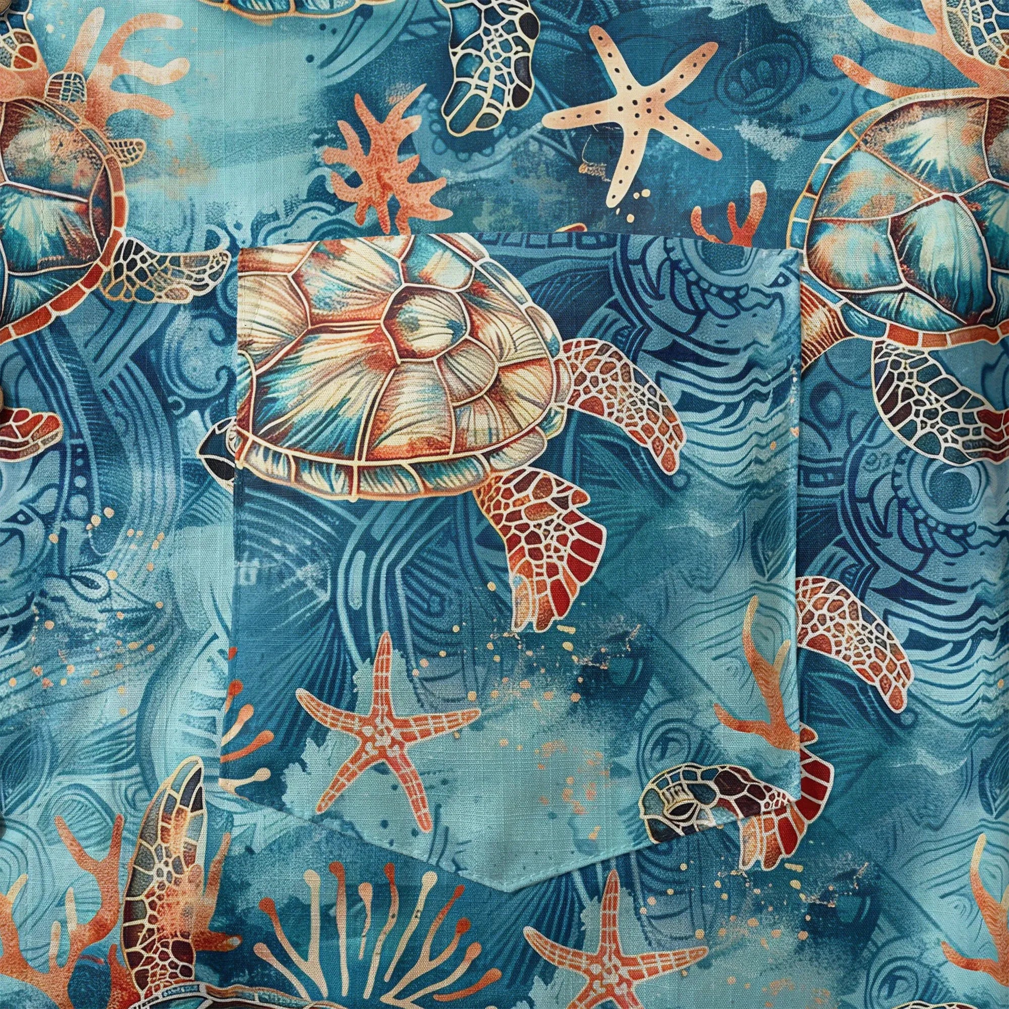Chemise hawaïenne pour homme LeosWare® à manches courtes avec boutons 100 % coton bleu Aloha tortue dorée mer par Ann