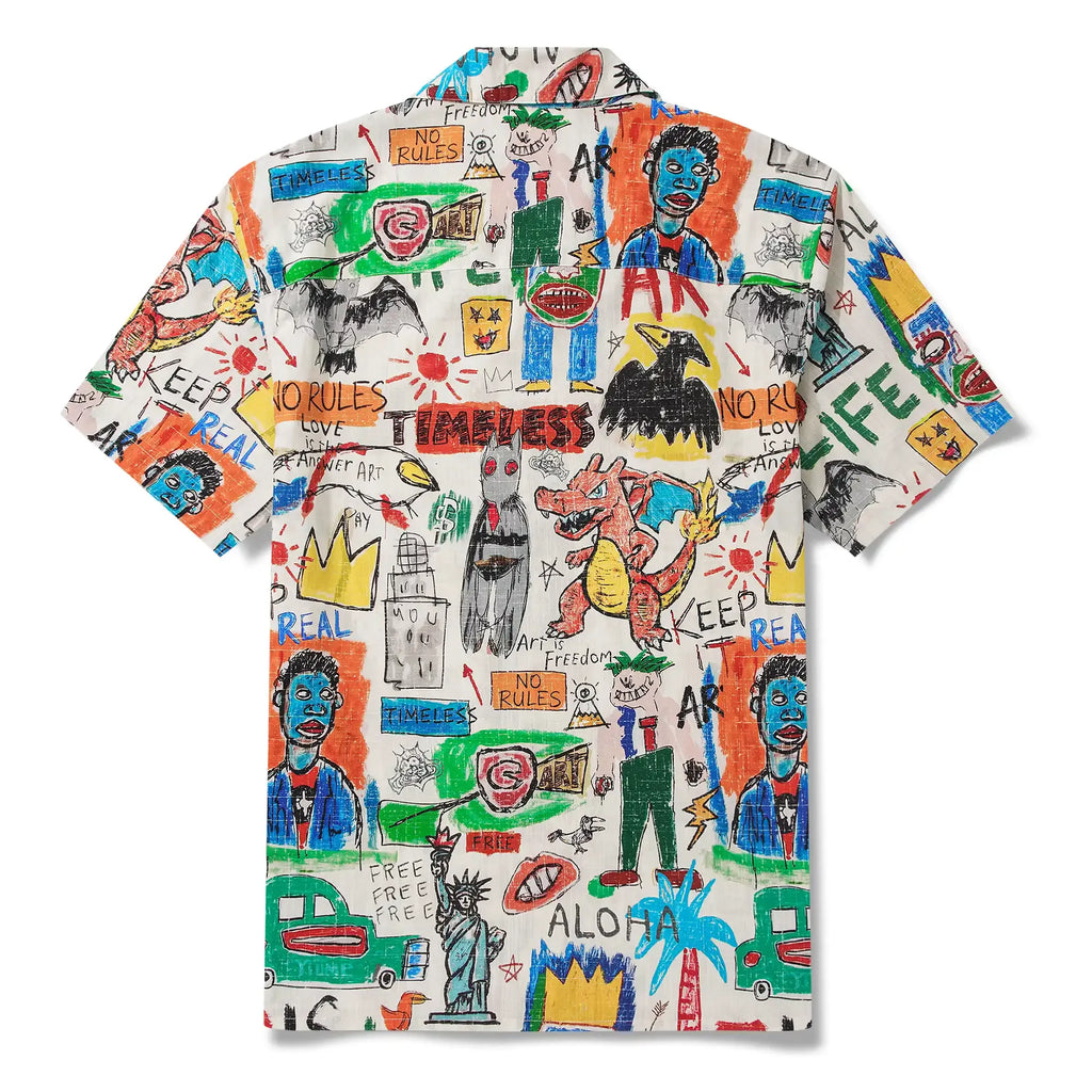 Men's Hawaiian Shirt Short Sleeve Camp Collar 100% Cotton Orange Aloha Graffiti World By Mo