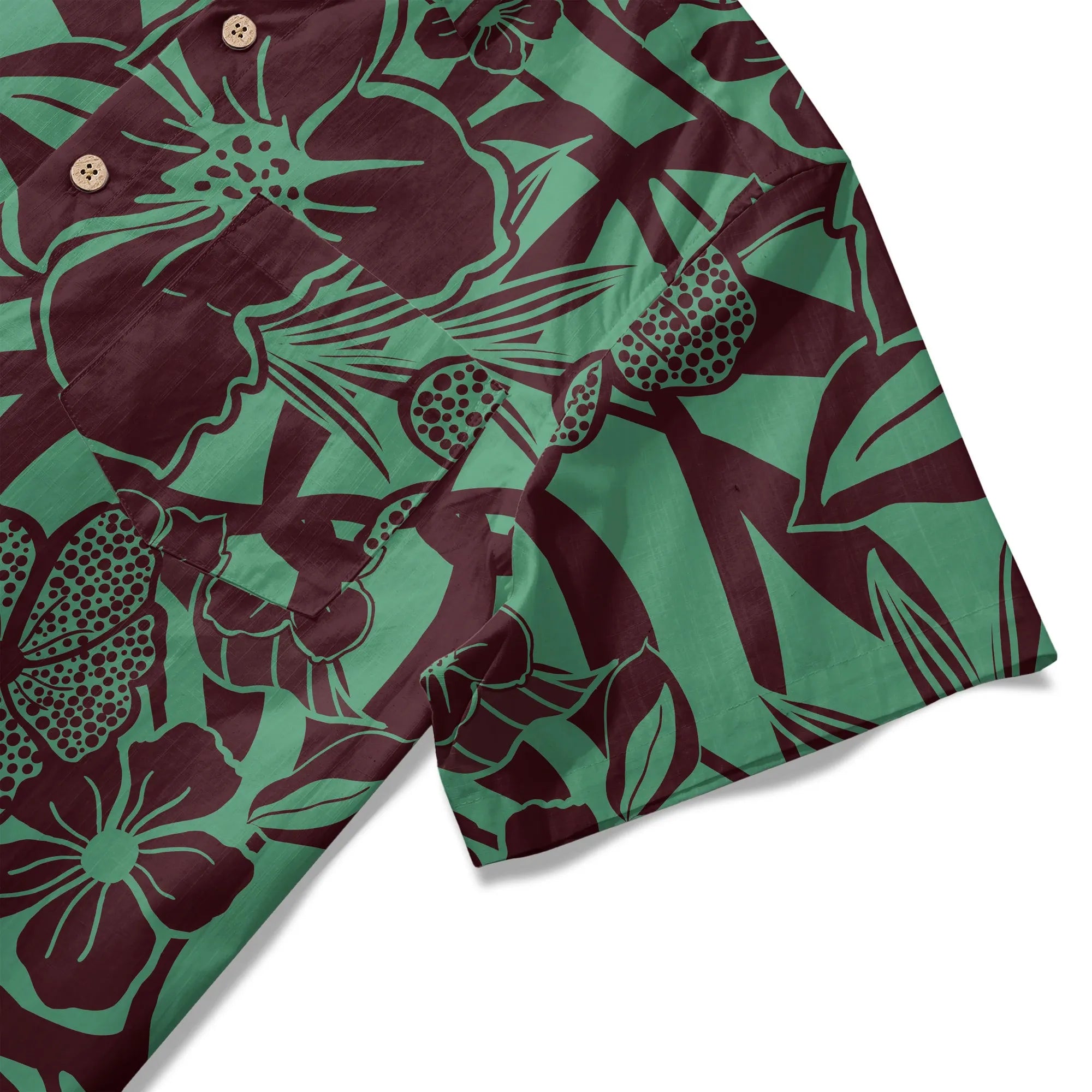 LeosWare® Men's Hawaiian Shirt Short Sleeve Button-up 100% Cotton Green Aloha Impression Of Tropical Plants By Huan huan