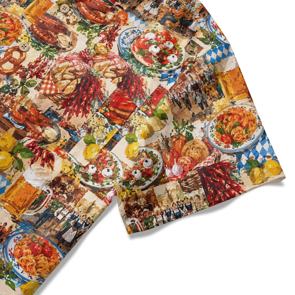 LeosWare® Men's Hawaiian Shirt Short Sleeve Button-up 100% Cotton Red Aloha Oil Painting Beer Festival Revelry By Ann