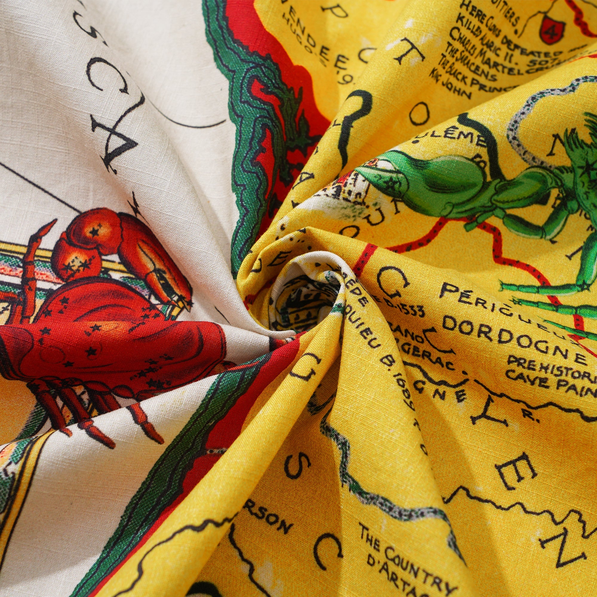 Men's Hawaiian Shirt Short Sleeve Camp Collar 100% Cotton Yellow Aloha Vintage Map By DUDU