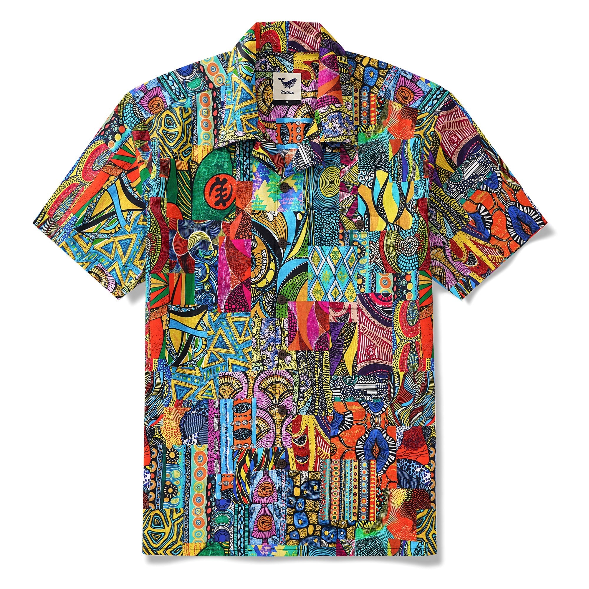 Men's Hawaiian Shirt African Print Shirt 100% Cotton Short Sleeve Camp Collar Aloha Savanna Rhythm By Mo
