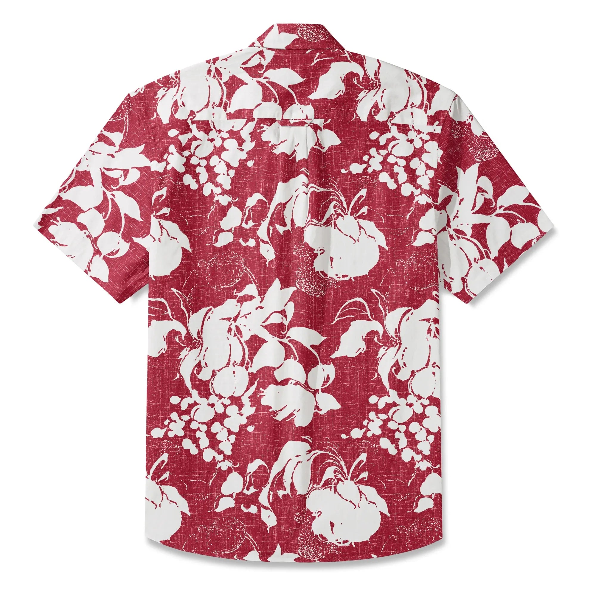 LeosWare® Flower Men's Hawaiian Shirt Short Sleeve Button-up 100% Cotton Red Aloha Crimson Blossom Harmony By Ann