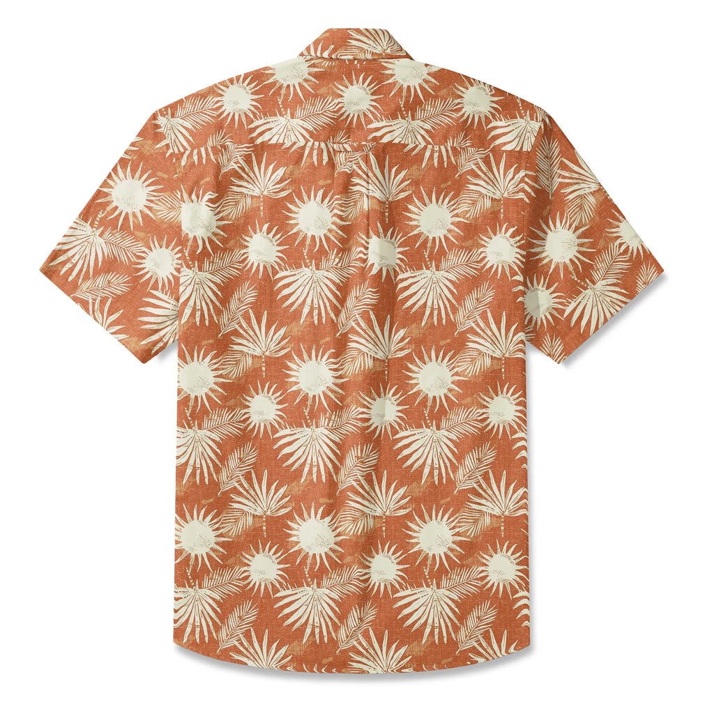 LeosWare® Men's Hawaiian Shirt Short Sleeve Button-up 100% Cotton Orange Aloha Orange Brown Coconut Shadow By Ann