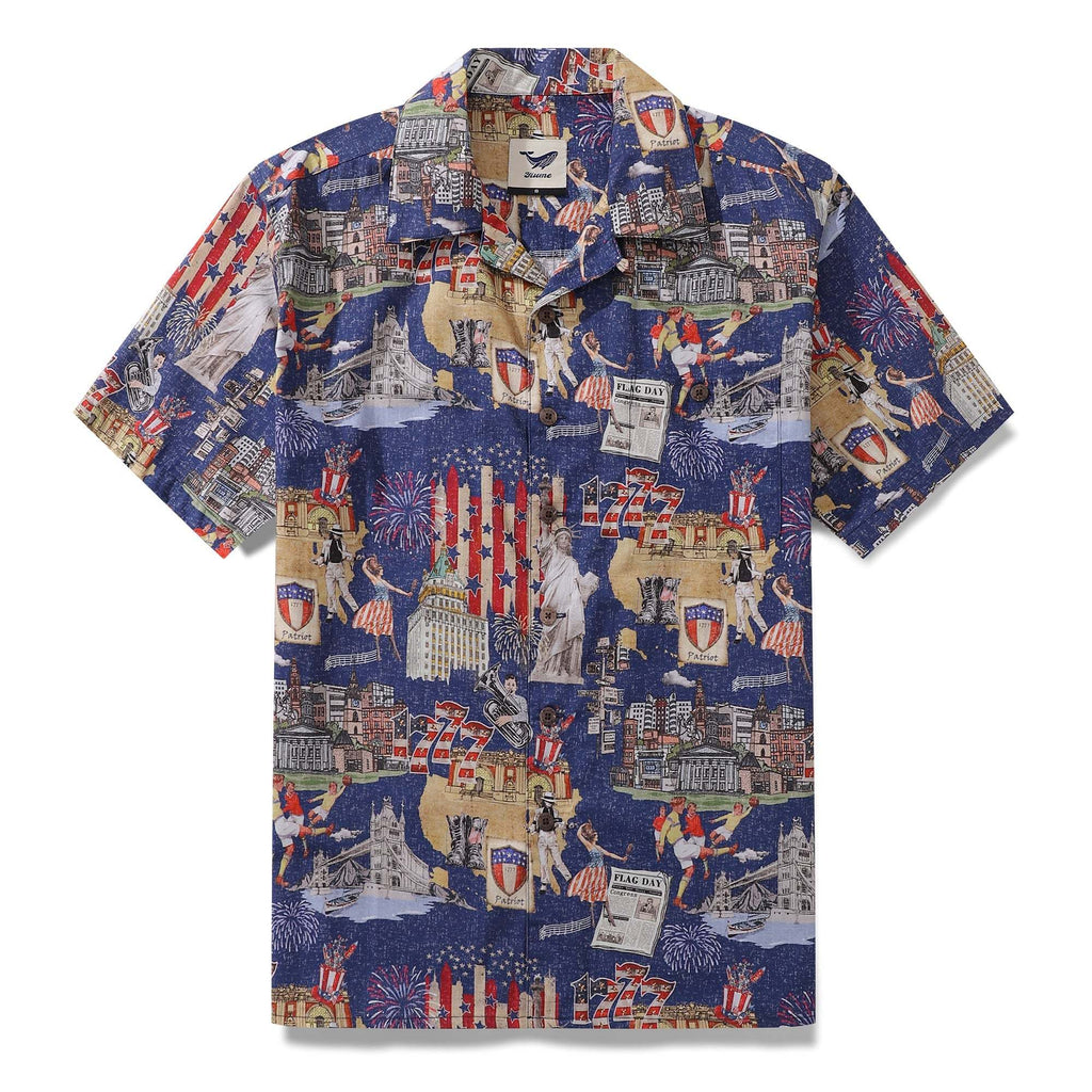 Hawaiian Shirt For Men Looking back to 1777 Print Shirt Camp Collar 100% Cotton By Sherry