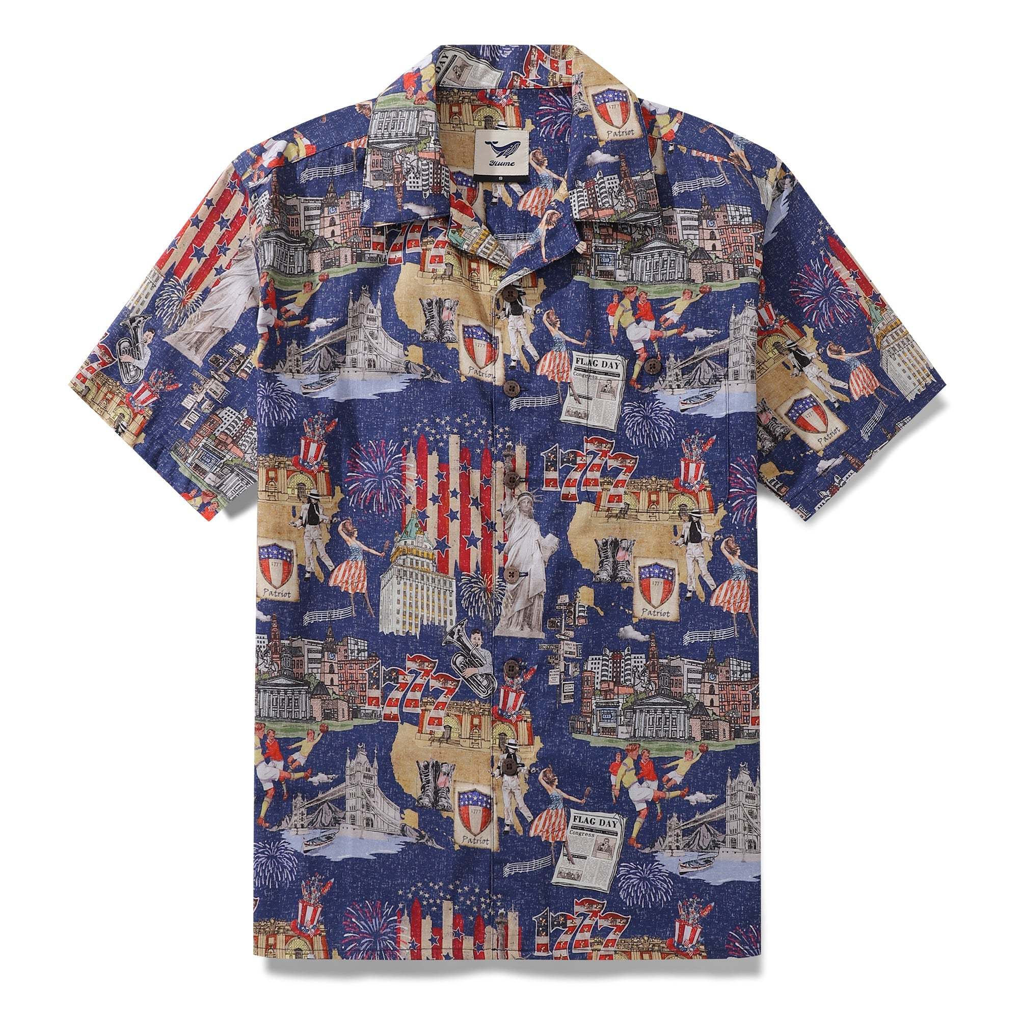 Hawaiian Shirt For Men Looking back to 1777 Print Shirt Camp Collar 100% Cotton By Sherry