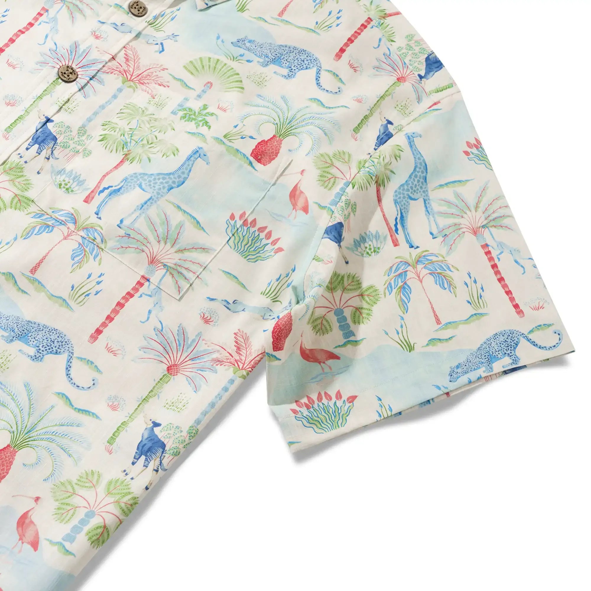 Men's Hawaiian Shirt Short Sleeve Button-down 100% Cotton Beige Aloha Talab Oasis Under The Palm Trees By House of Haricot