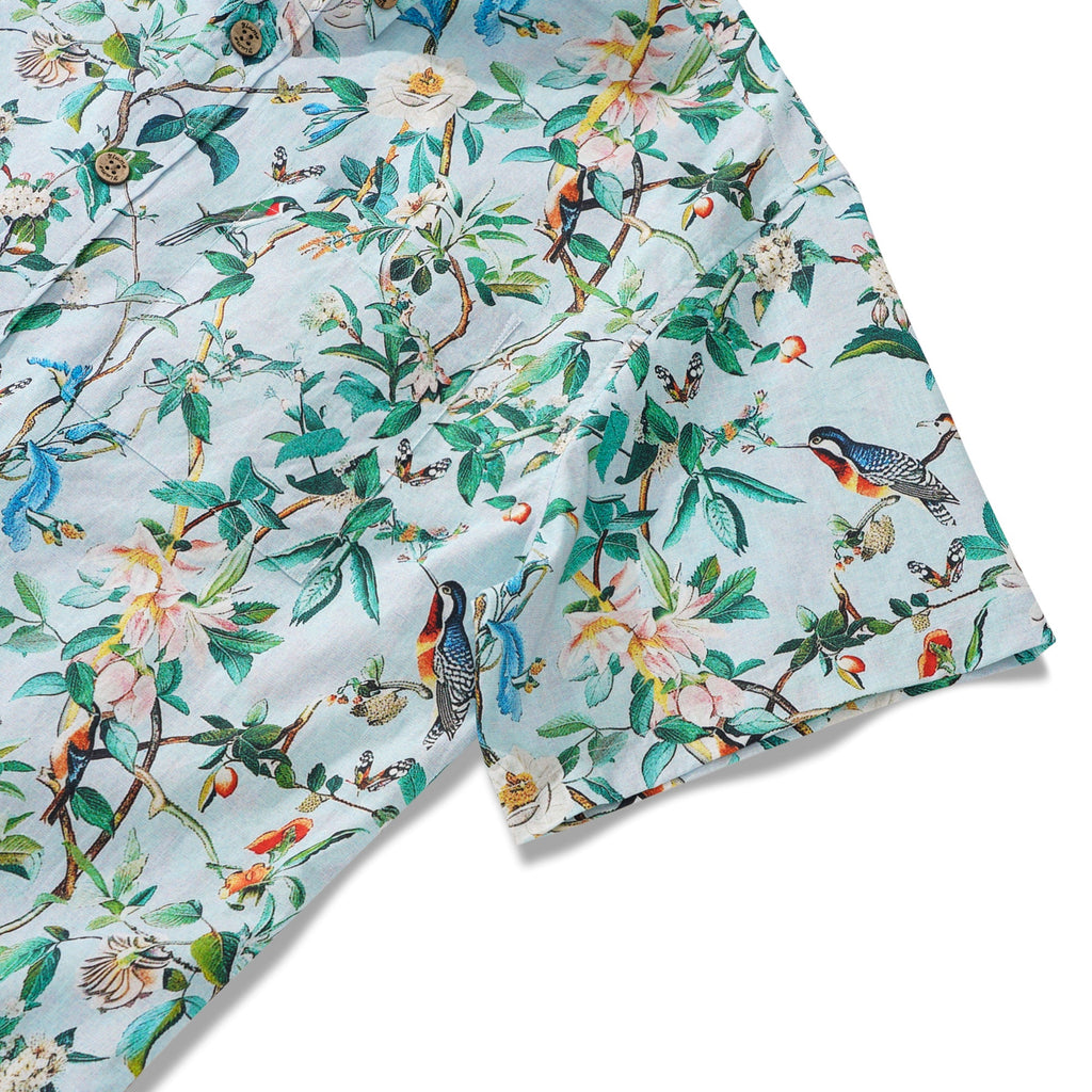 Men's Hawaiian Shirt Short Sleeve Button-down 100% Cotton Green Aloha Hawaiian Nature's Whisper By Yakima