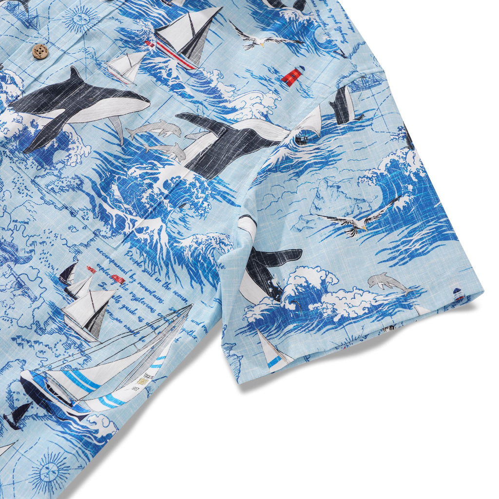 Men's Hawaiian Shirt Short Sleeve Button-down 100% Cotton White Aloha Joyful Ocean By Huan huan