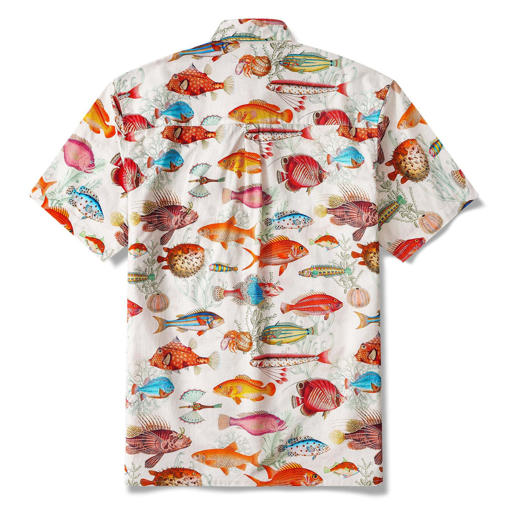 Yiume Men's Tropical Fish Shirt 100% Cotton Hawaiian Shirt Short Sleeve Button-down Beige Aloha Shirt Symphony Of The Sea By Yana