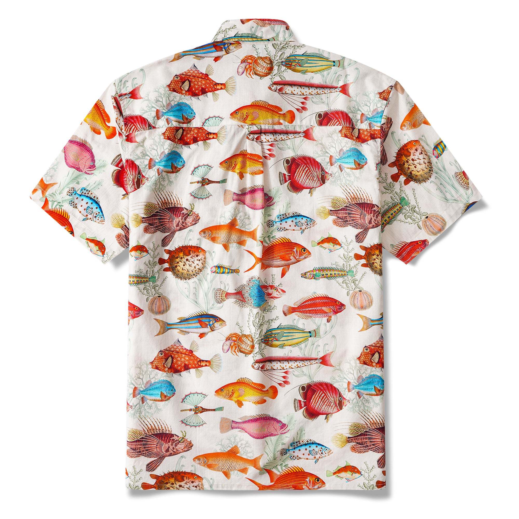 Yiume Men's Tropical Fish Shirt 100% Cotton Hawaiian Shirt Short Sleeve Button-down Beige Aloha Shirt Symphony Of The Sea By Yana