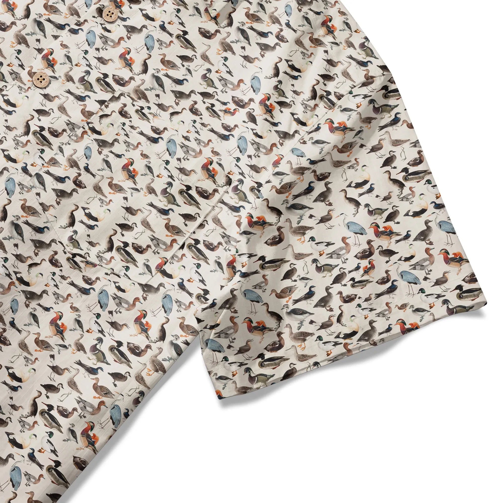 LeosWare® Men's Hawaiian Shirt Short Sleeve Button-up 100% Cotton Beige Aloha Avian Encyclopedia By Ann