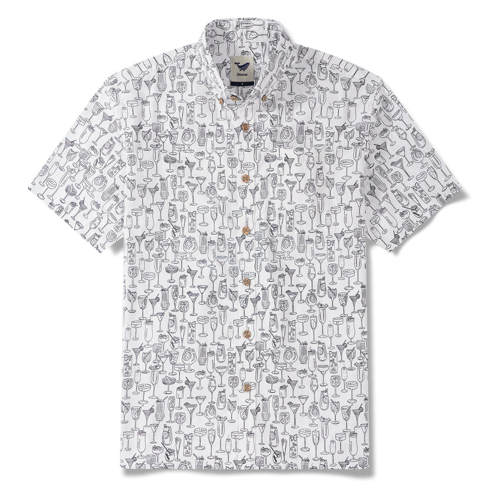 Chemise hawaïenne pour hommes à manches courtes, boutonnée, 100 % coton, blanche Aloha Gentle Buzz par Yakima