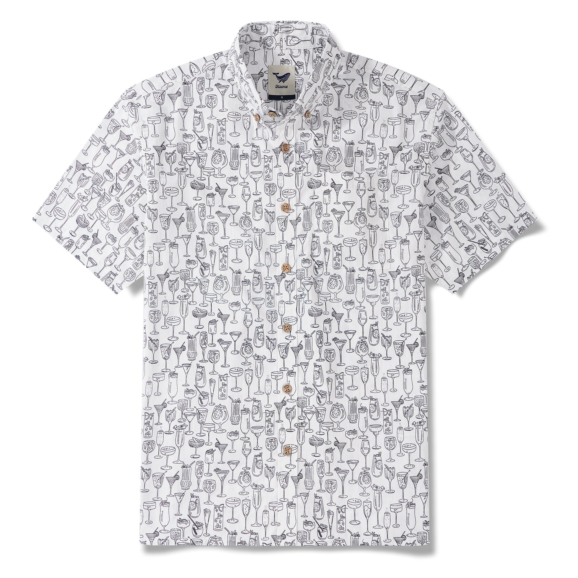 Chemise hawaïenne pour hommes à manches courtes, boutonnée, 100 % coton, blanche Aloha Gentle Buzz par Yakima