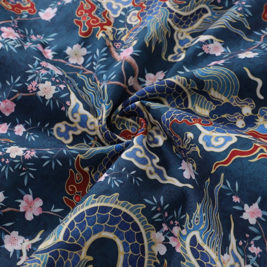 Hawaiian Shirt For Men Dragon Shirt Floral Rhythm Print Shirt Camp Collar 100% Cotton Dragon's Floral Rhythm By Mo