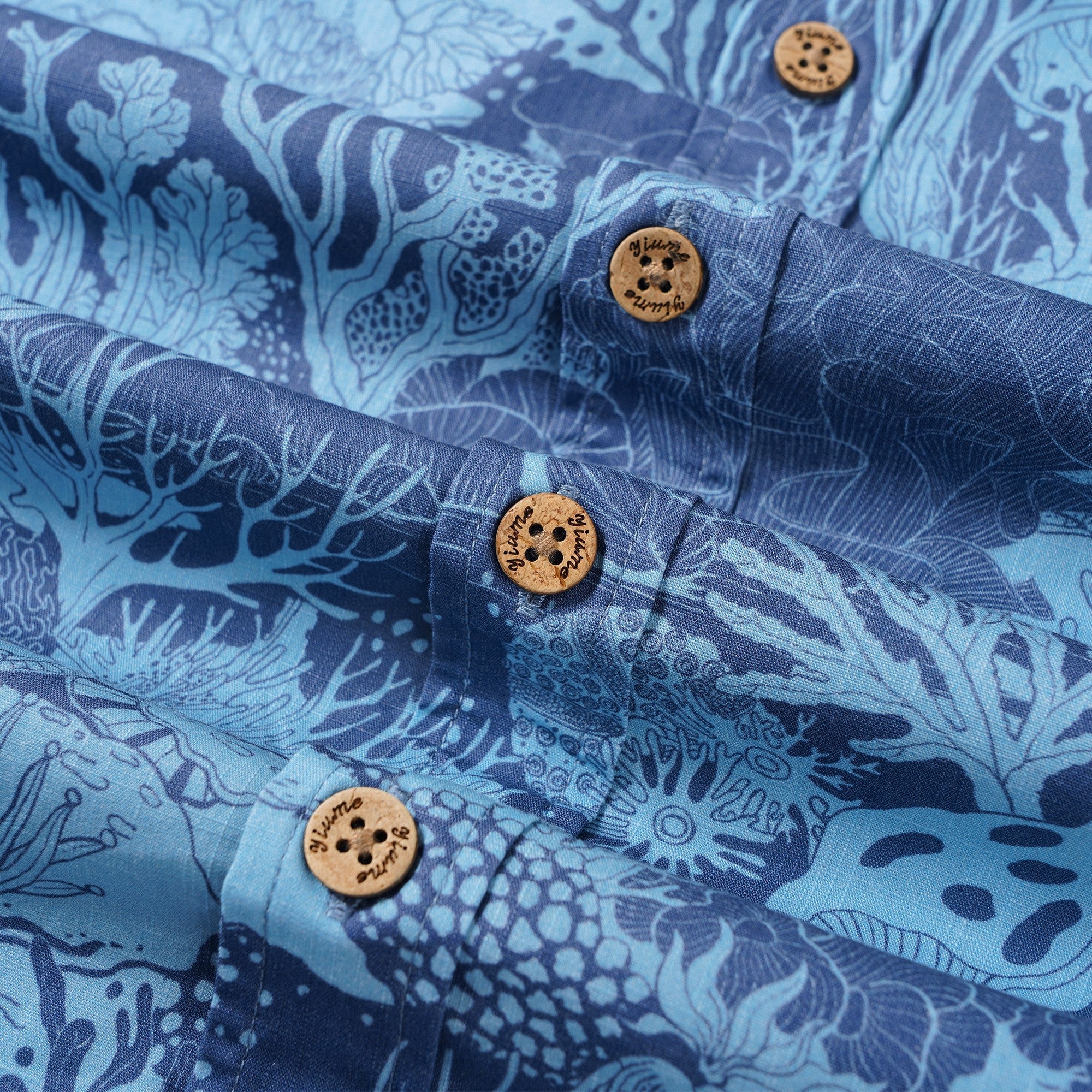 Men's Hawaiian Shirt Short Sleeve Button-down 100% Cotton Blue Aloha Undersea Coral Reef By Zeke