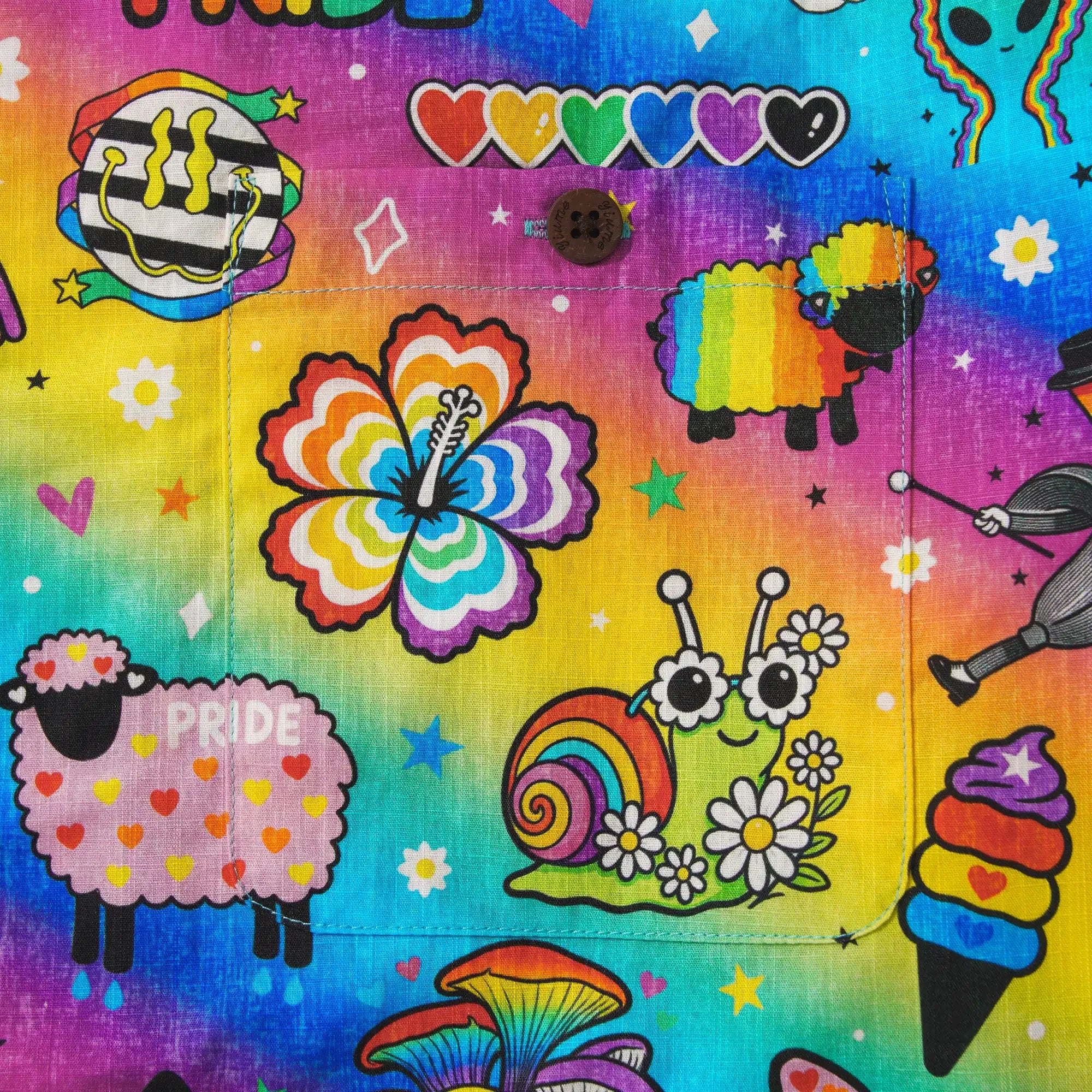 Men's Hawaiian Shirt Short Sleeve Camp Collar 100% Cotton Aloha Rainbow Pride Delight By Cigar