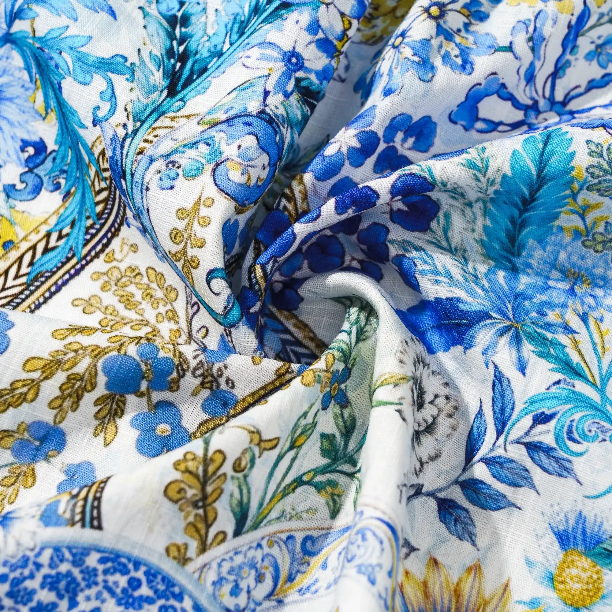 Men's Hawaiian Shirt Short Sleeve Button-down 100% Cotton Blue Aloha Sicilian Bloom By Mo