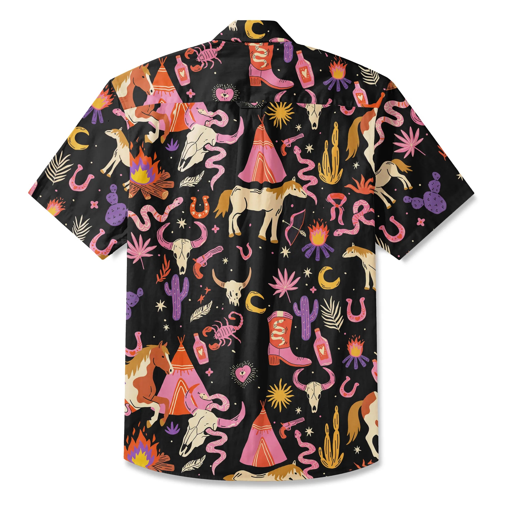 LeosWare® Men's Hawaiian Shirt Short Sleeve Button-up 100% Cotton Red Aloha Western Frontier Fairytale By Dudu