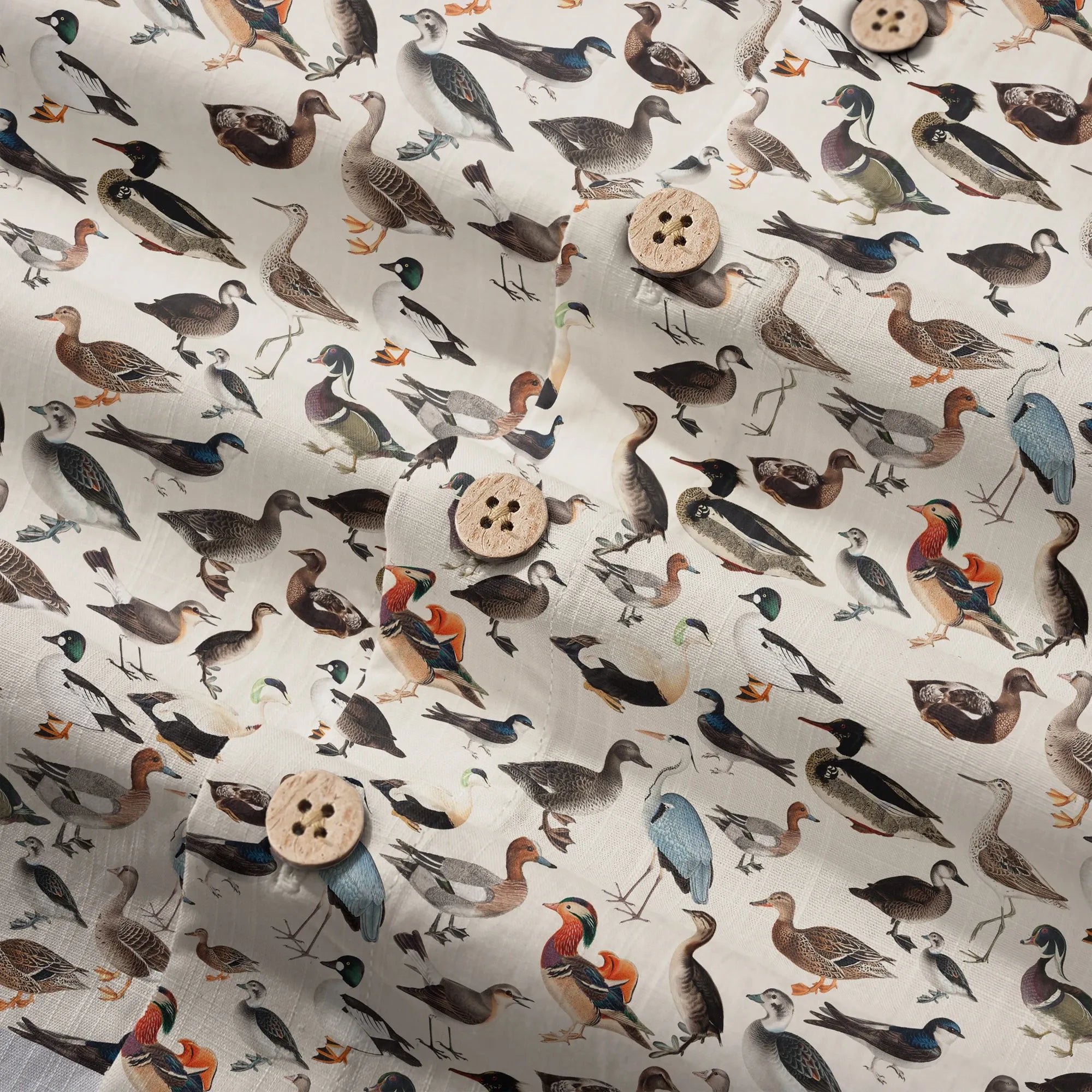 LeosWare® Men's Hawaiian Shirt Short Sleeve Button-up 100% Cotton Beige Aloha Avian Encyclopedia By Ann