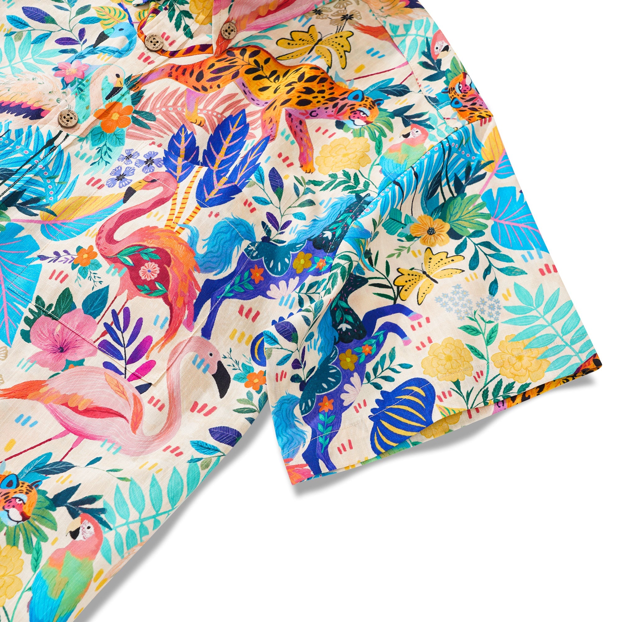Men's Colorful Hawaiian Shirt Short Sleeve Button-down 100% Cotton Aloha Jungle Whimsy By Zeke