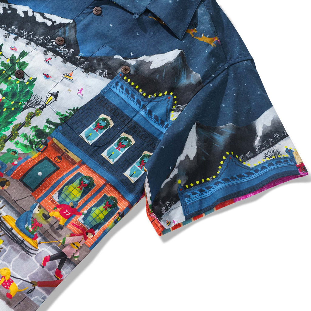 Christmas Gift 100% Cotton Hawaiian Shirt For Men Advent Street Town By Abby Jacobs Camp Collar Aloha Shirt