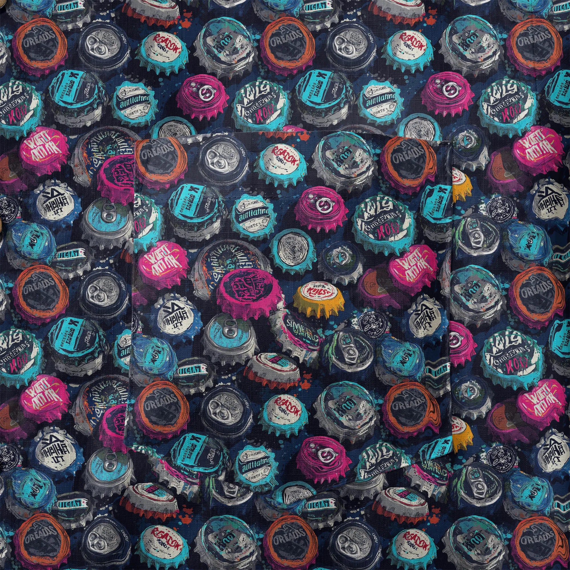 LeosWare® Men's Hawaiian Shirt Short Sleeve Button-up 100% Cotton Black Aloha Trendy Bottle Cap Graffiti By Ann