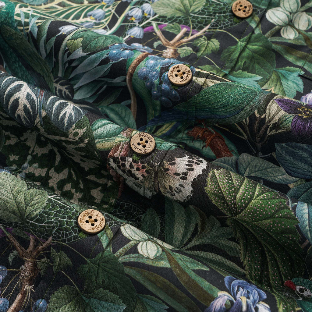Men's Hawaiian Shirt Short Sleeve Button-down 100% Cotton Green Aloha Jungle Whispers By Cigar