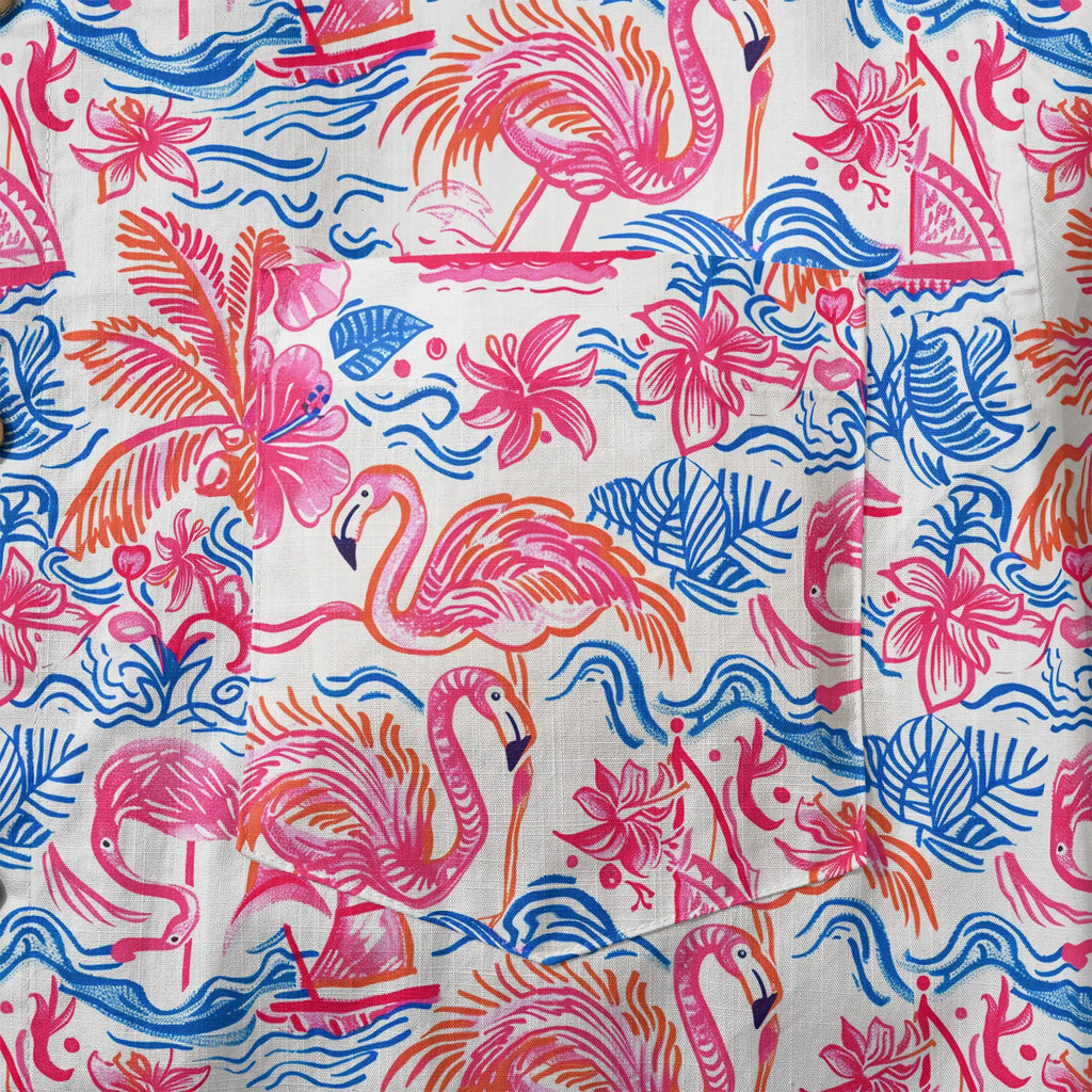 LeosWare® Men's Hawaiian Shirt Short Sleeve Button-up 100% Cotton Aloha Tropical Fire Bay By Ann