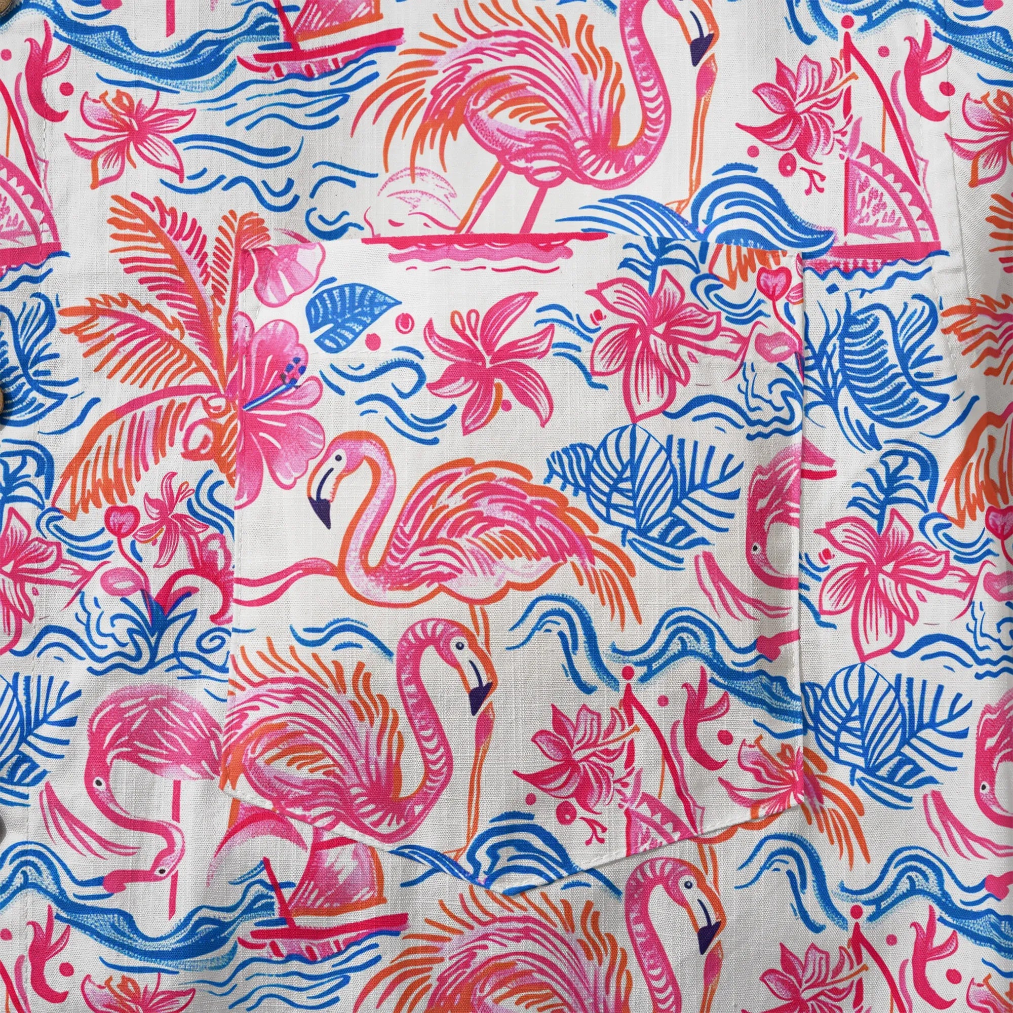 LeosWare® Men's Hawaiian Shirt Short Sleeve Button-up 100% Cotton Aloha Tropical Fire Bay By Ann
