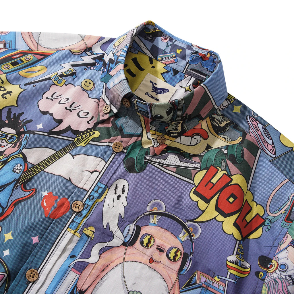 Alien Men's Hawaiian Shirt Short Sleeve Button-down 100% Cotton Blue Aloha Retro-futurism Jam By Huan huan
