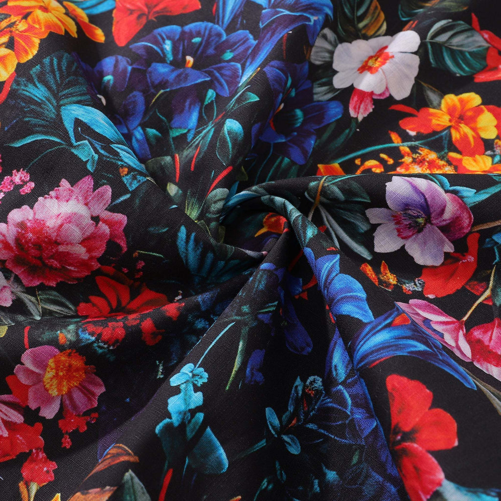 Yiume Mens Floral Hawaiian Shirt Tropical Button-down Short Sleeve 100% Cotton Shirt Colorful Garden By Seven