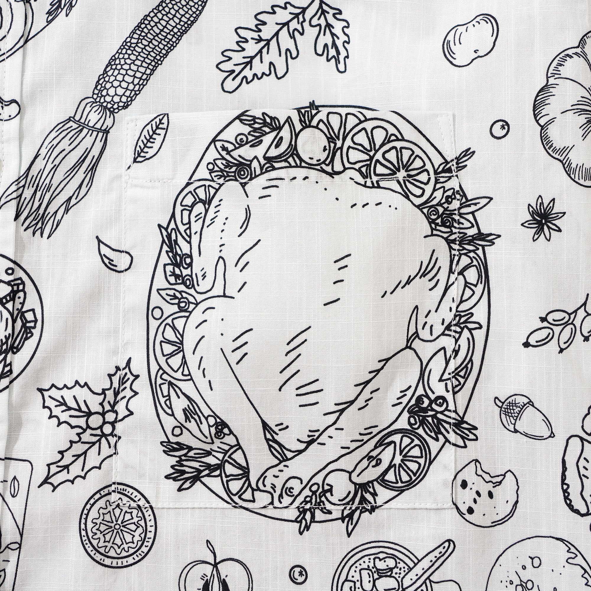 Thanksgiving Gift Men's Hawaiian Shirt Short Sleeve Button-down 100% Cotton White Aloha Harvest Sketch By Yakima