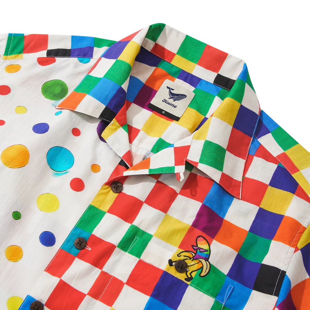 Men's Hawaiian Shirt Short Sleeve Camp Collar 100% Cotton Red Aloha Colorful Checkerboard Polka Dot Design For Fun By Cigar