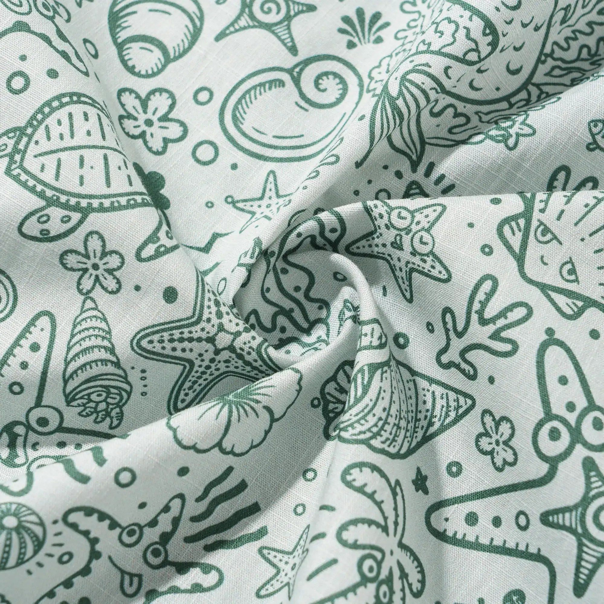 Men's Hawaiian Shirt Short Sleeve Button-down 100% Cotton Green Aloha Coastal Doodle - Sage green By Huan huan
