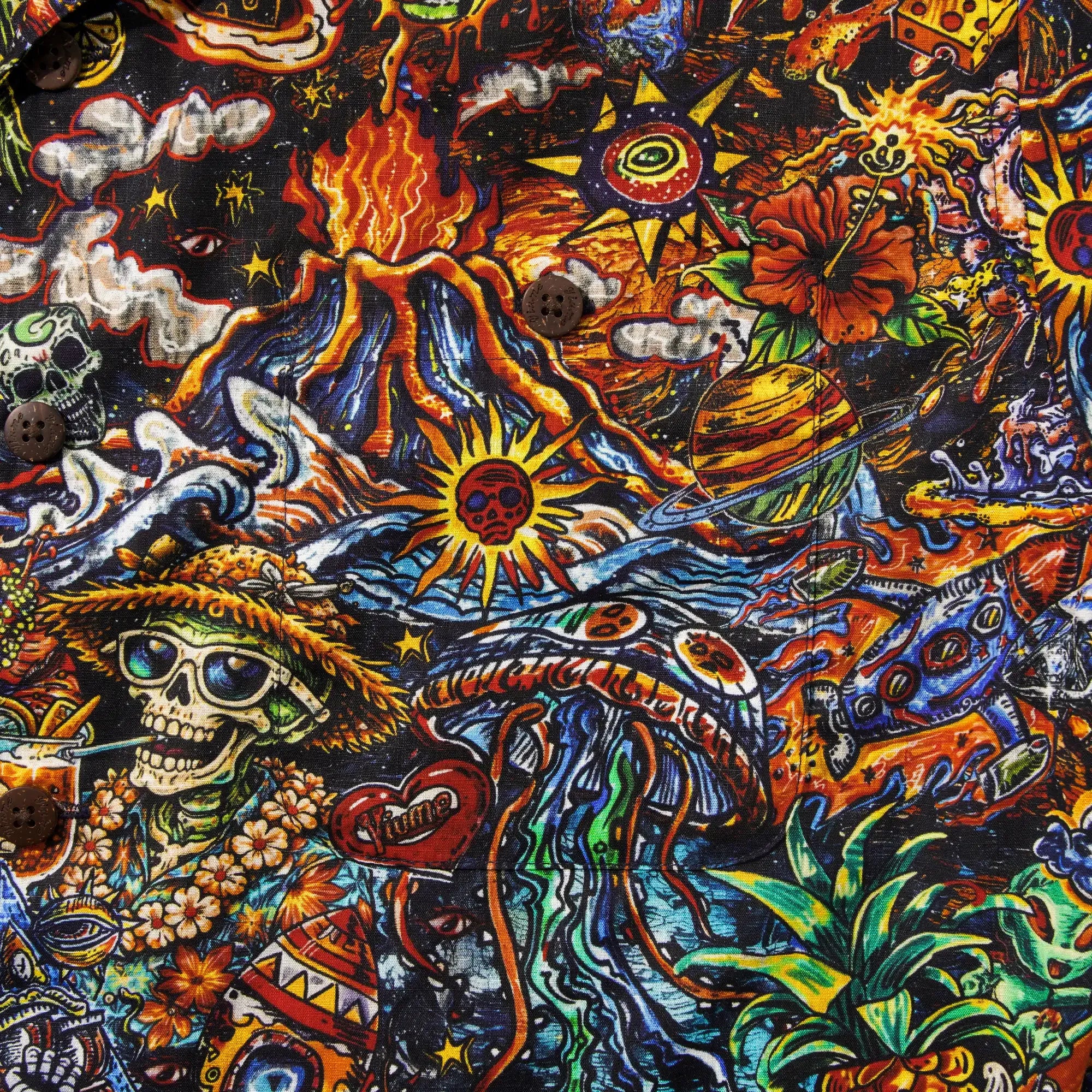 Men's Hawaiian Shirt Short Sleeve Camp Collar 100% Cotton Red Aloha Intergalactic Luau Graffiti By Mo