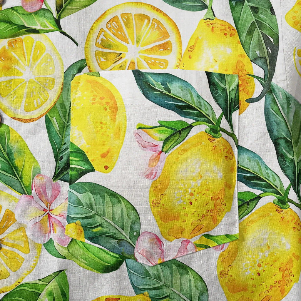 LeosWare® Men's Hawaiian Shirt Short Sleeve Button-up 100% Cotton Yellow Aloha Lemon Summer Essence By Ann