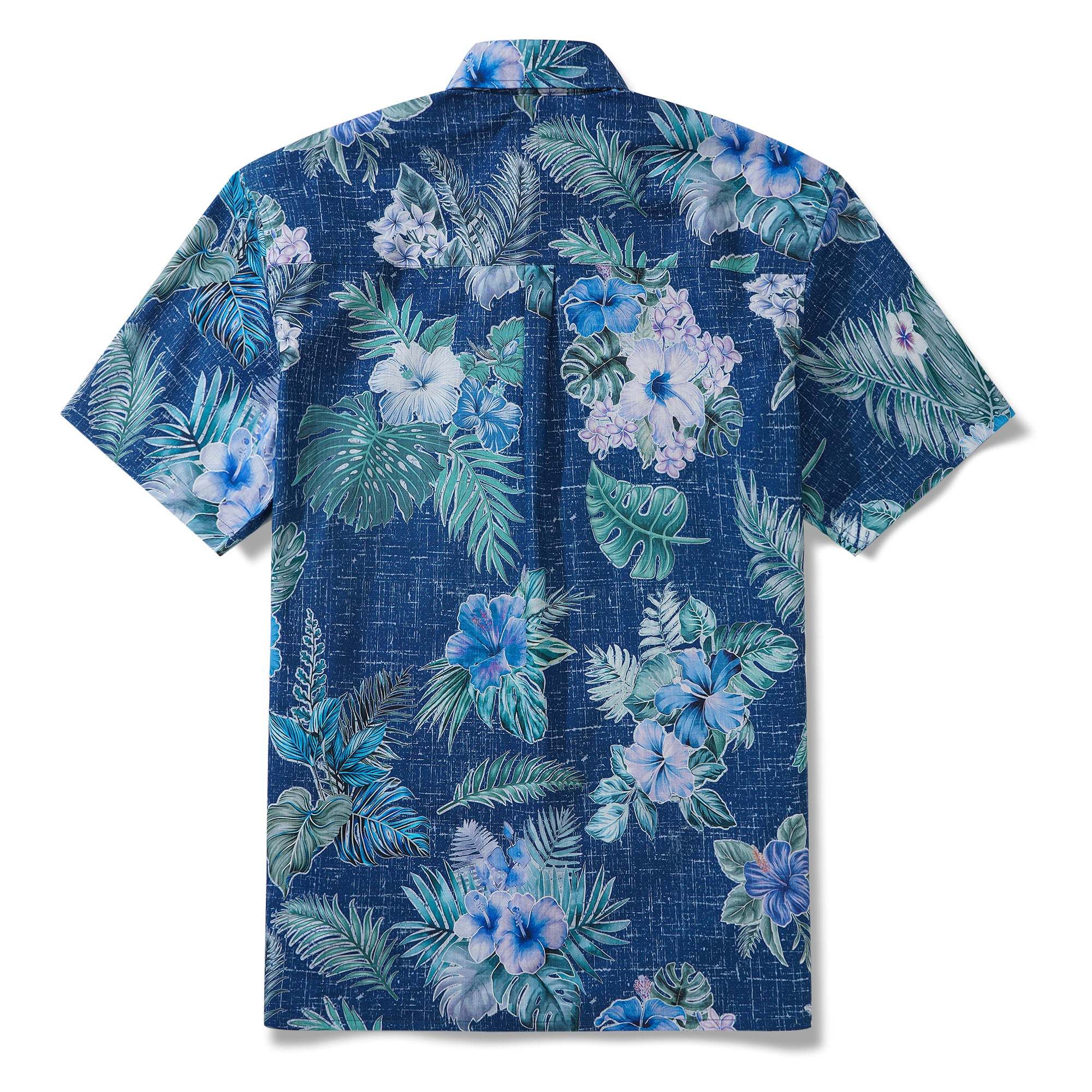 Men's Hawaiian Shirt Short Sleeve Button-down 100% Cotton Green Aloha Tranquil Blue Blossoms By Yakima