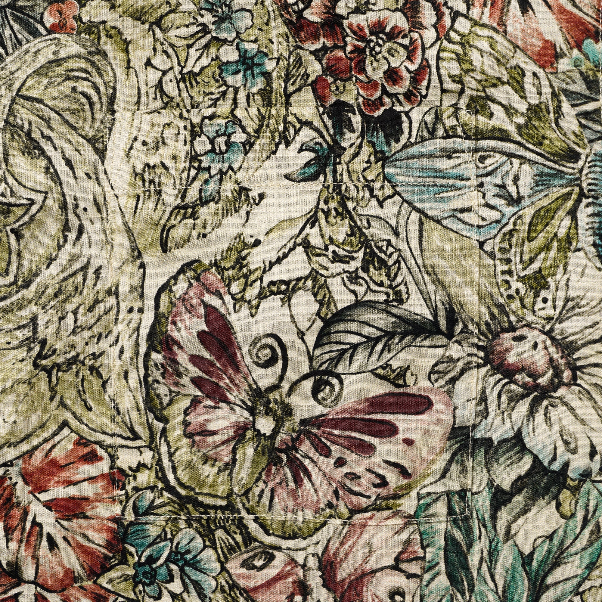 Men's Hawaiian Shirt Short Sleeve Button-down 100% Cotton Green Aloha Floral Butterfly By Yeti