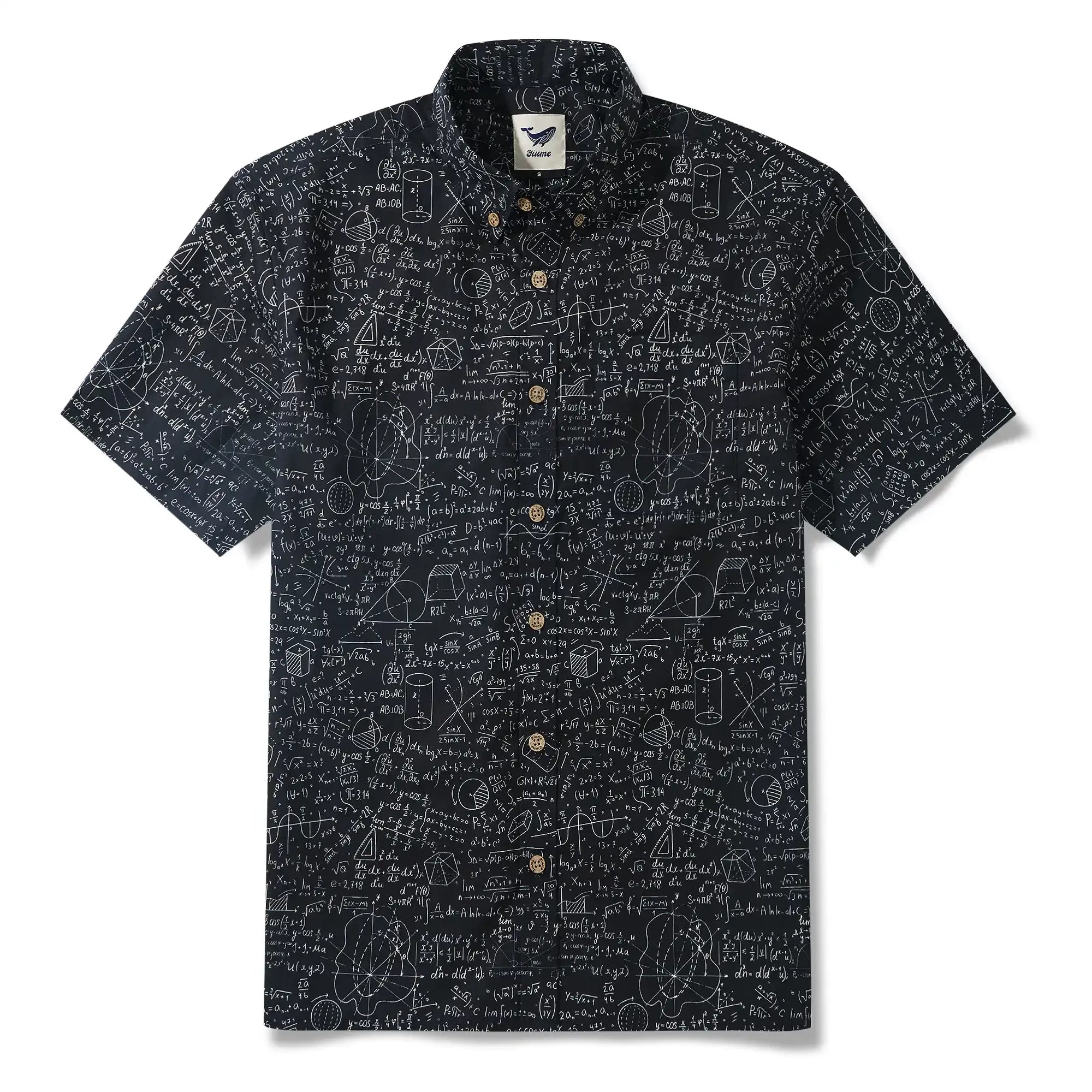 Geek Chic Men's Hawaiian Shirt Short Sleeve Button-down 100% Cotton Black Aloha The Problem Solver Math Formula Physics Equation Science Chalkboard By Yana