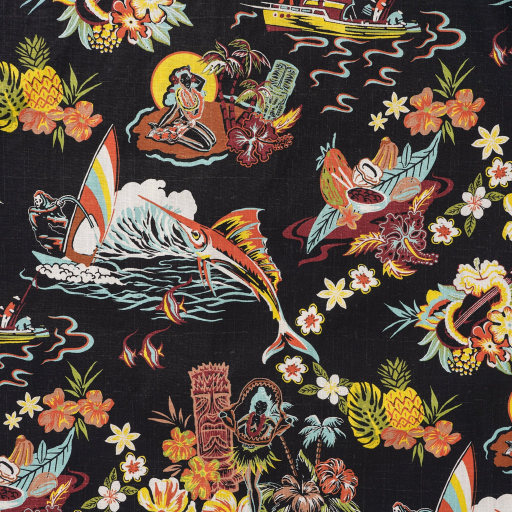 Tiki Men's Vintage Hawaiian Shirt Black Tiki Shirt Short Sleeve Camp Collar 100% Cotton Aloha Shirt Vintage Aloha By Sun